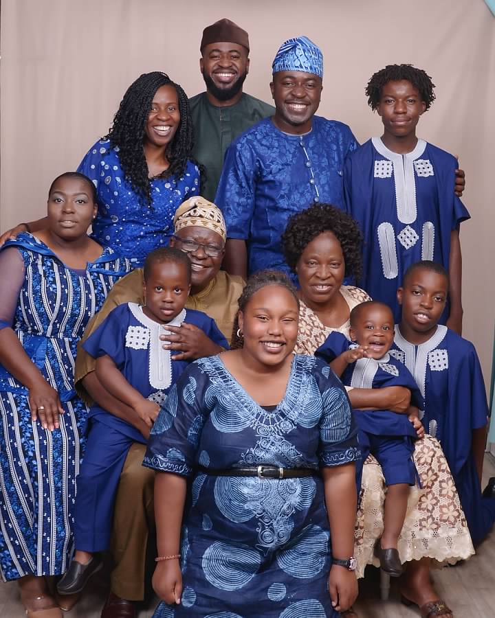 The Odeneye family in matching blue attire