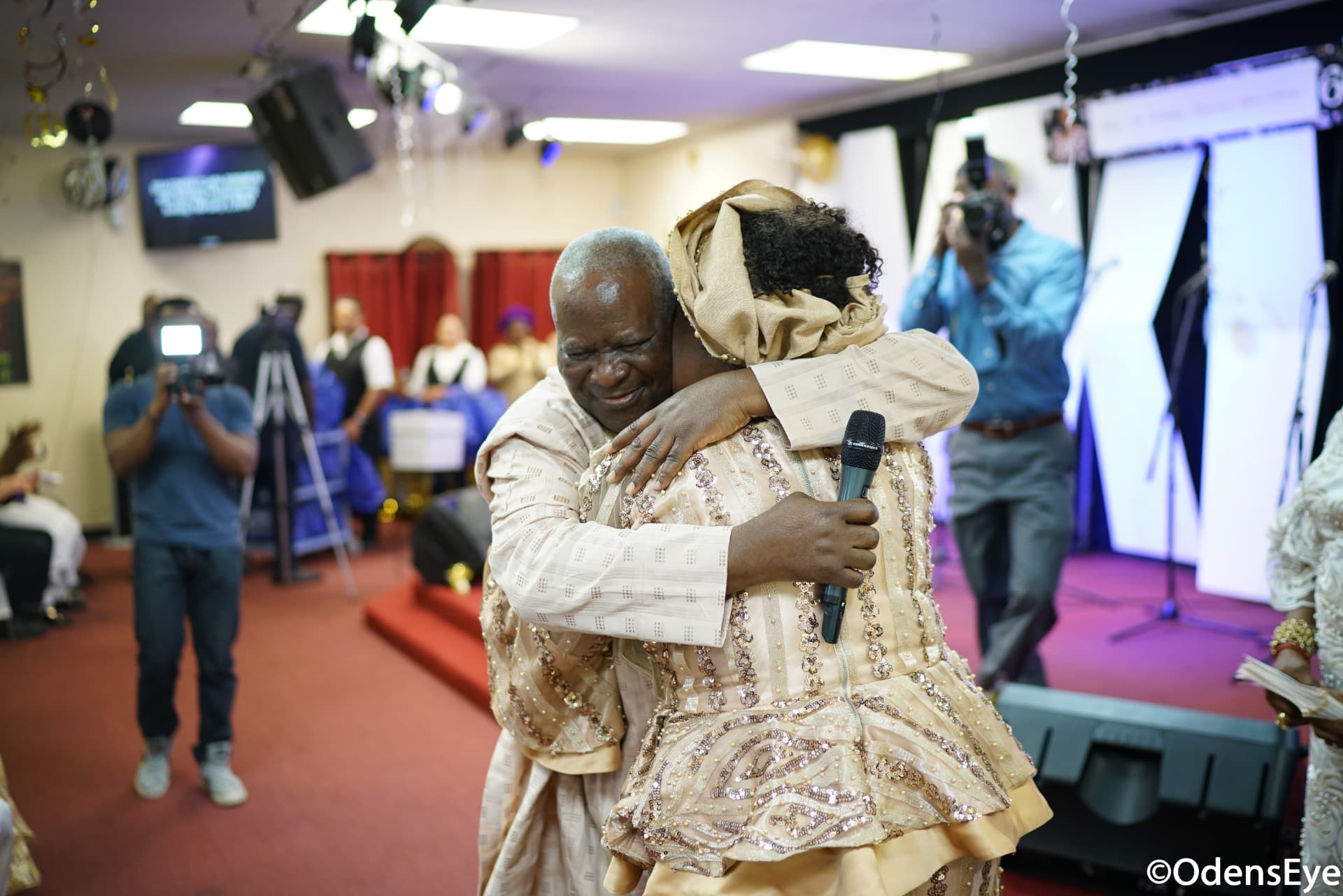 Apostle Odeneye embracing Deaconess Clara at her 60th birthday celebration