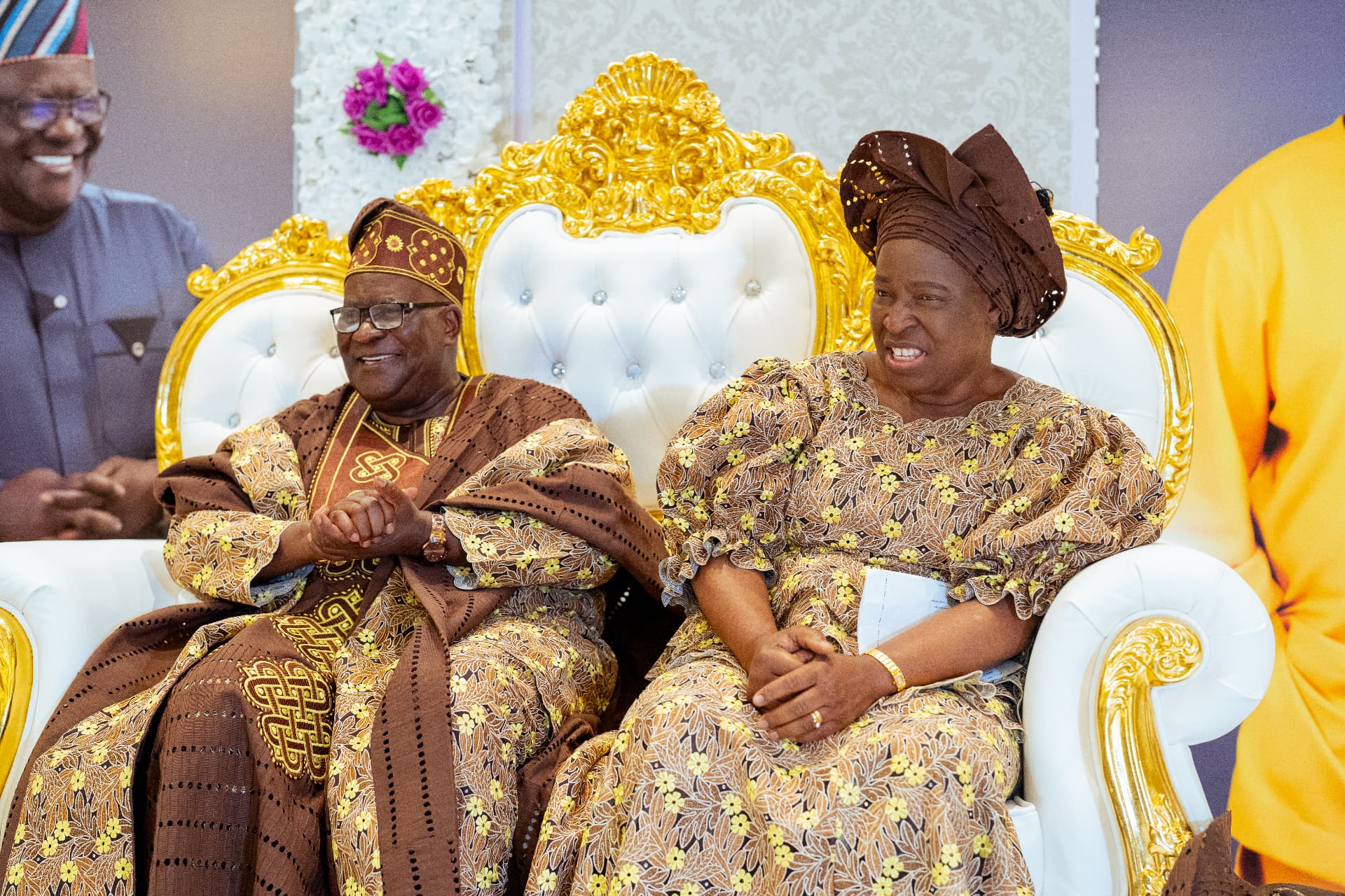 Apostle and Deaconess Odeneye seated at the 70th birthday celebration