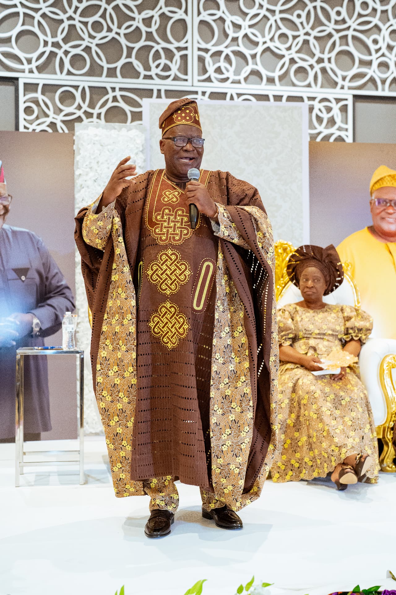 Apostle Odeneye addressing guests at his 70th birthday